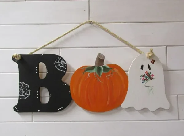 Boo Sign w Pumpkin and Ghost - Image 2